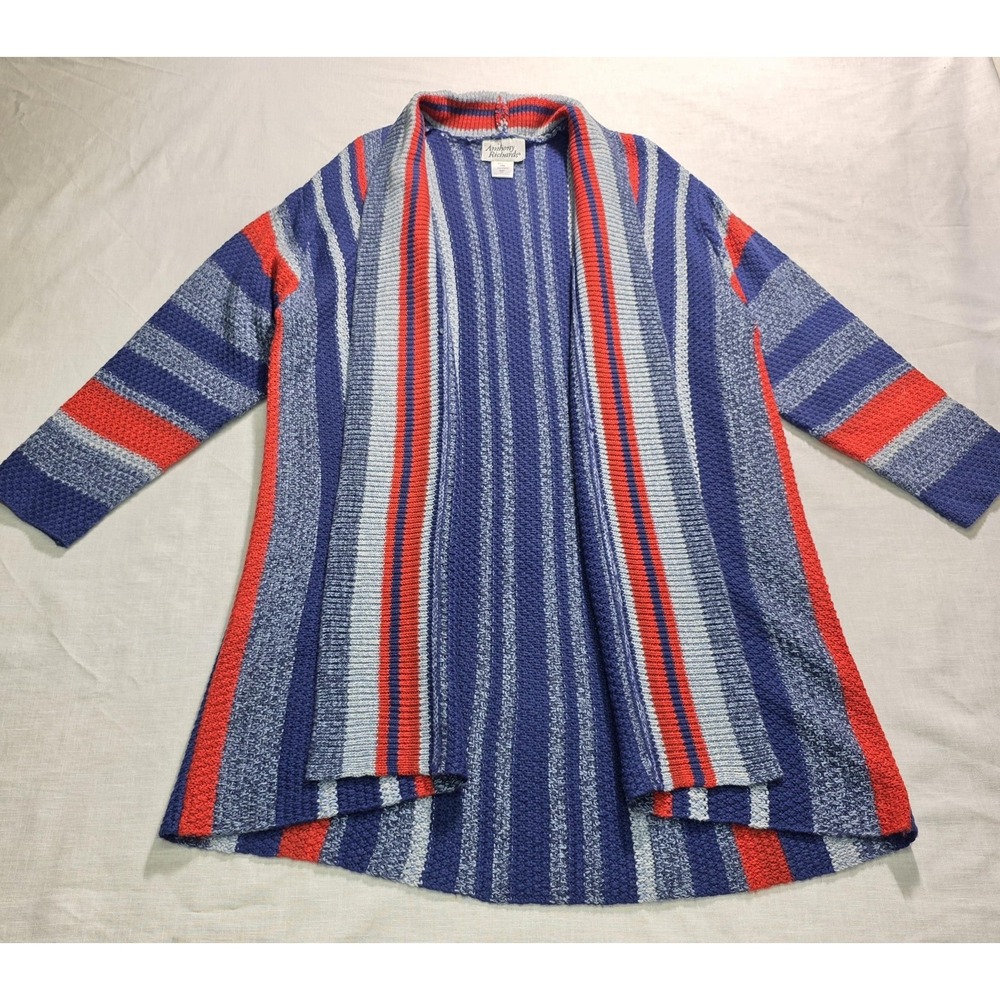 Anthony Richards Cardigan Sweater Womens XL Vintage Petite Striped Open Front‎